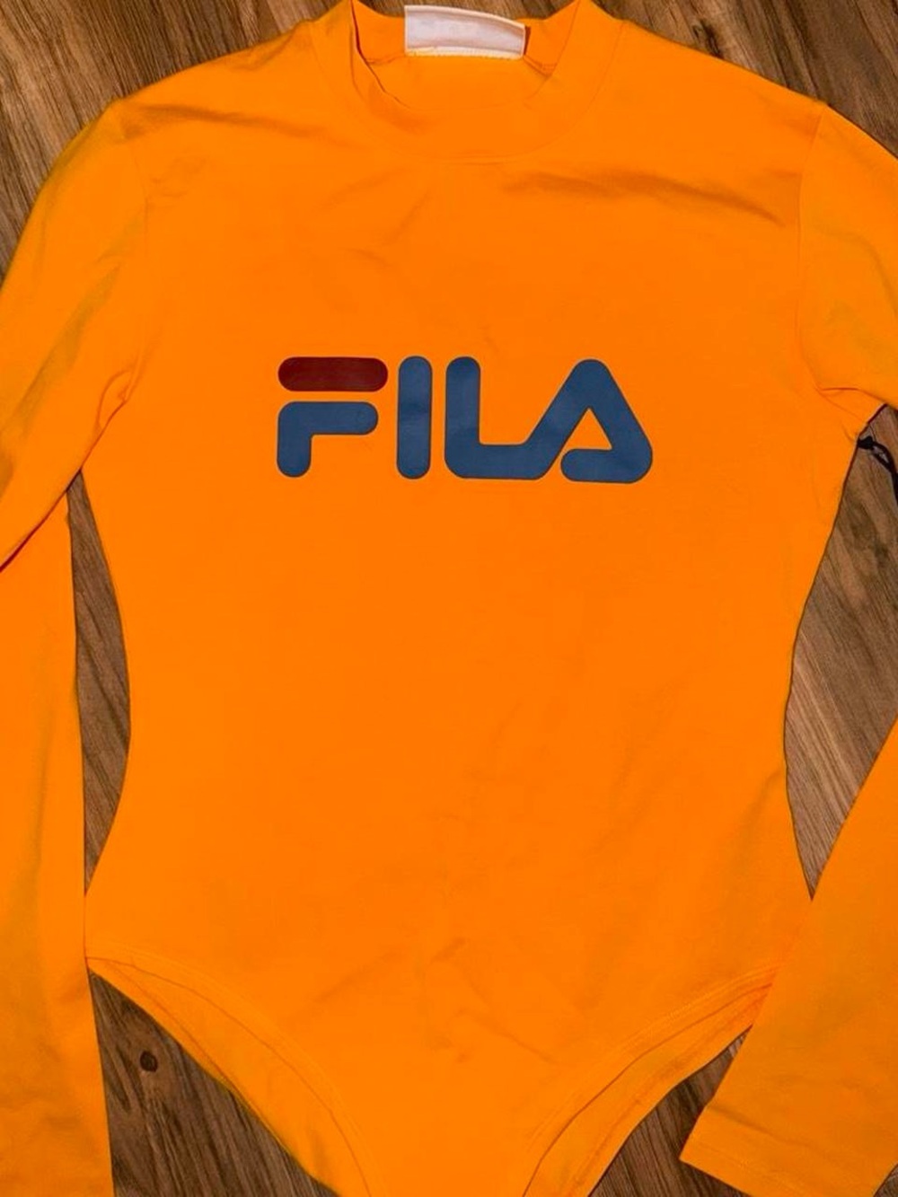 Fila Bright Orange Long Sleeve Logo Bodysuit